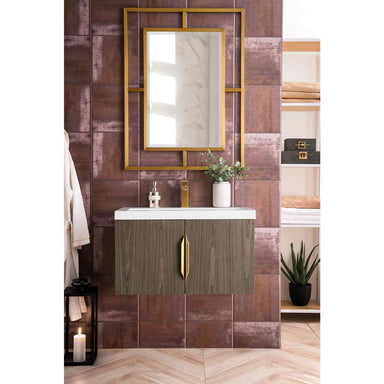 James Martin Vanities Columbia 31.5" Single Vanity Cabinet, Ash Gray In Radiant Gold Front View