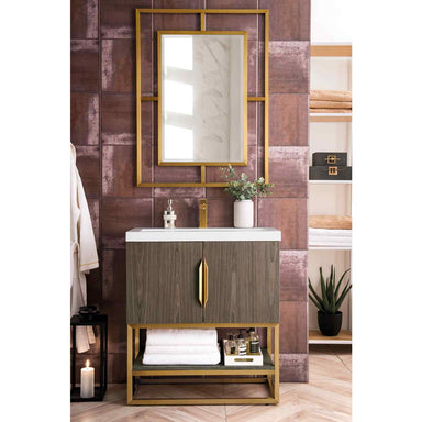 James Martin Vanities Columbia 31.5" Single Vanity Cabinet, Ash Gray In Radiant Gold Lifestyle Front View