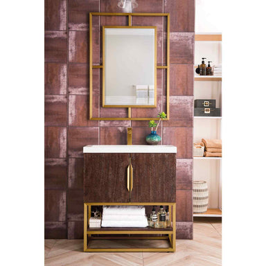 James Martin Vanities Columbia 31.5" Single Vanity Cabinet, Coffee Oak In Radiant Gold Lifestyle Front View