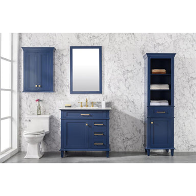 Legion Furniture 36" Blue Finish Sink Vanity Cabinet With Carrara White Stone Top WLF2236-B