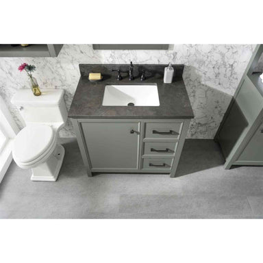 Legion Furniture 36" Pewter Green Finish Sink Vanity Cabinet With Blue Lime Stone Top close view