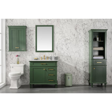 Legion Furniture 36" Wogue Green Finish Sink Vanity Cabinet With Carrara Marble Stone Top WLF2236-VG