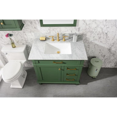 Legion Furniture 36" Wogue Green Finish Sink Vanity Cabinet With Carrara Marble Stone Top close view