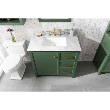 Legion Furniture 36" Vogue Green Finish Sink Vanity Cabinet With Carrara White Top upper view