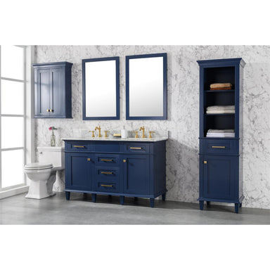 Legion Furniture 54" Blue Finish Double Sink Vanity Cabinet With Carrara White Top side view