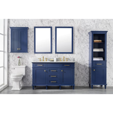 Legion Furniture 54" Blue Finish Double Sink Vanity Cabinet With Carrara White TopWLF2254-B
