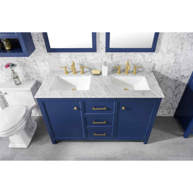 Legion Furniture 54" Blue Finish Sink Vanity Cabinet With Carrara White Top close view