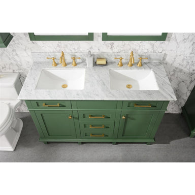 Legion Furniture 54" Vogue Green Finish Double Sink Vanity Cabinet With Carrara White stone Top close