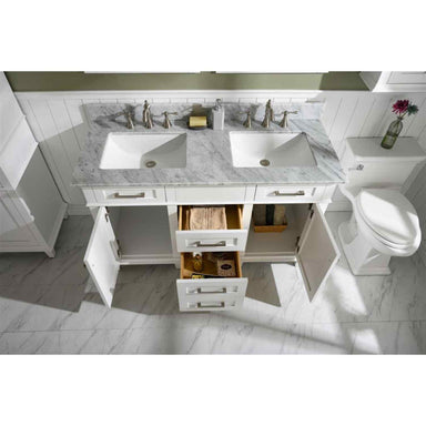 Legion Furniture 54" White Finish Double Sink Vanity Cabinet With Carrara White stone Top  open