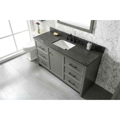 Legion Furniture 60" Pewter Green Finish Double Sink Vanity Cabinet With Blue Lime Stone Top close view