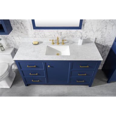 Legion Furniture 60" Blue  Finish Double Sink Vanity Cabinet With Carrara Marble Stone Top close view