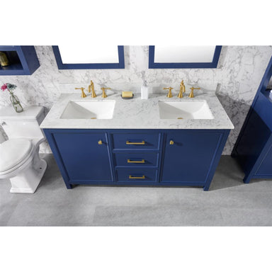 Legion Furniture 60" Blue Finish Double Sink Vanity Cabinet With Carrara White Top upper view