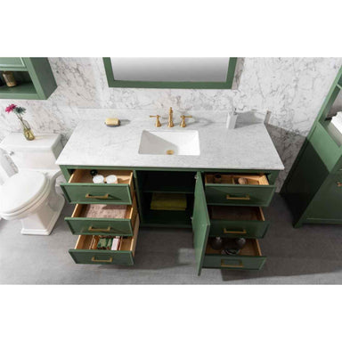 Legion Furniture 60" Vogue Green Finish Double Sink Vanity Cabinet With Carrara Marble Stone Top upper