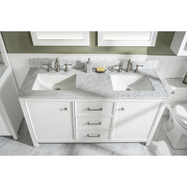 Legion Furniture 60" White  Finish Double Sink Vanity Cabinet With Carrara Marble Stone Top upper view