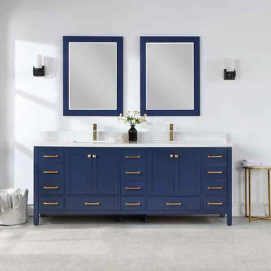 Vinnova Shannon 84" Double Vanity in Royal Blue and Composite Carrara White Stone Countertop 785084-RB-WS