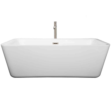 Wyndham Collection Emily 69 Inch Freestanding Bathtub in White with Floor Mounted Faucet, Drain and Overflow Trim front view