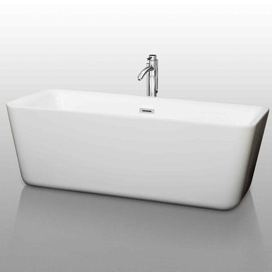 Wyndham Collection Emily 69 Inch Freestanding Bathtub in White with Floor Mounted Faucet, Drain and Overflow Trim 