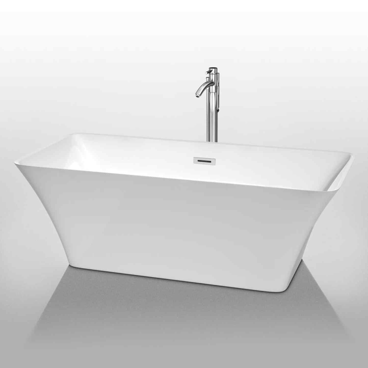 Wyndham collection Tiffany 67 Inch Freestanding Bathtub in White chrome