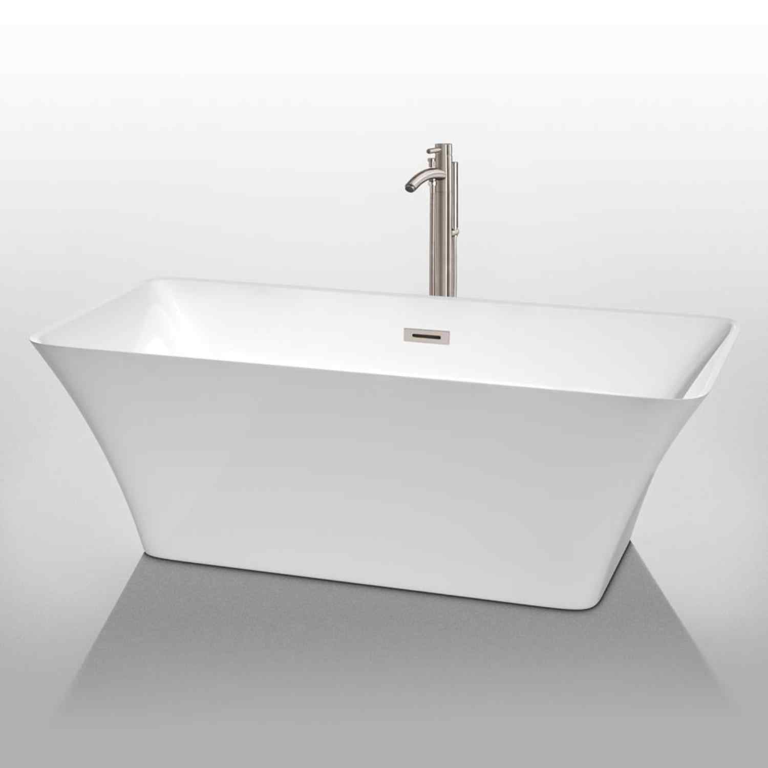 Wyndham collection Tiffany 67 Inch Freestanding Bathtub in White nickel